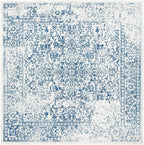 SAFAVIEH Evoke Collection Area Rug - 6'7" Square, Ivory & Navy, Distressed Design, Non-Shedding & Easy to Clean, Ideal for Living Room, Bedroom, Dining Space (EVK256N)