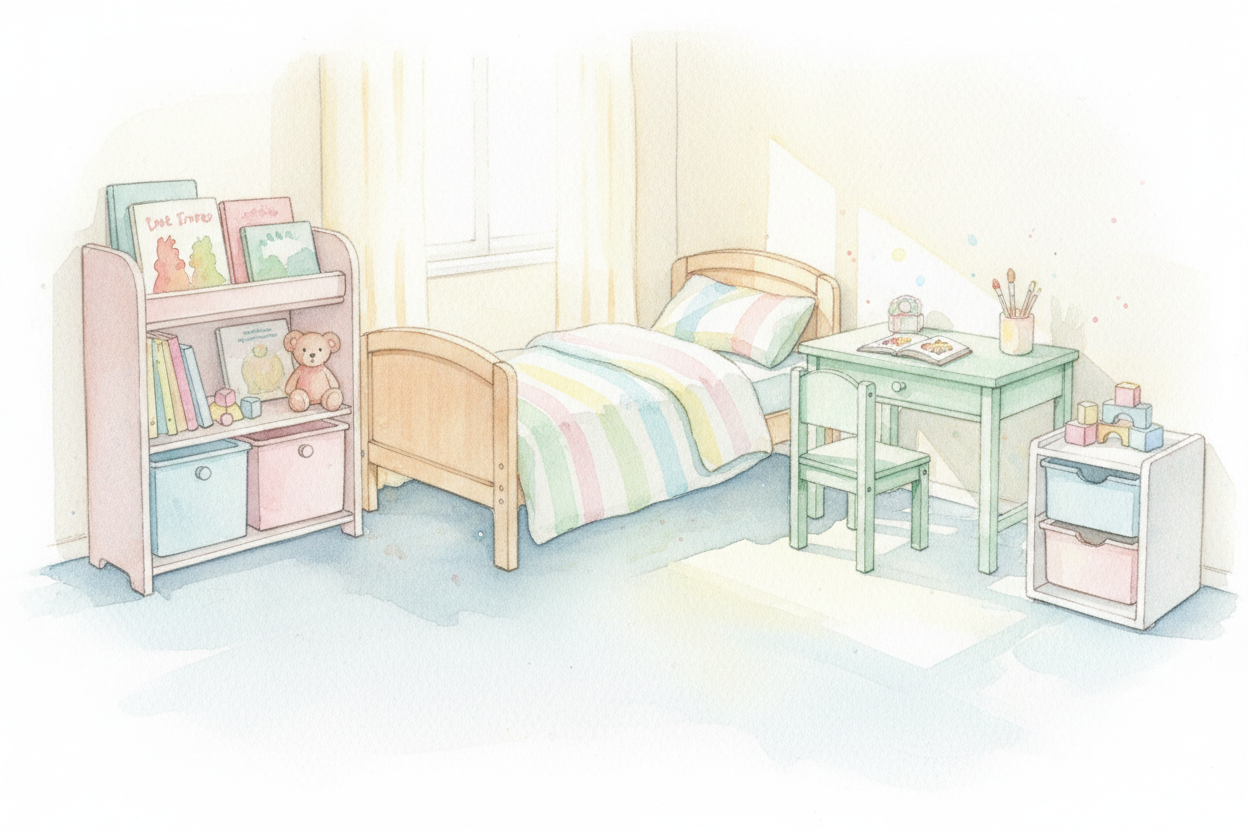 kid furniture를 수채화느낌으로 생성해줘